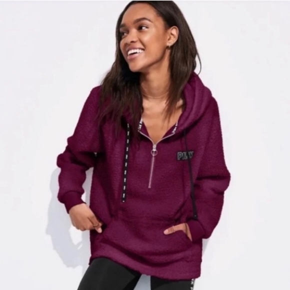 PINK Victoria's Secret | Jackets u0026 Coats | Pink Victorias Secret Plum  Maroon Sherpa Quarter Zip Sweatshirt Hoodie | Poshmark